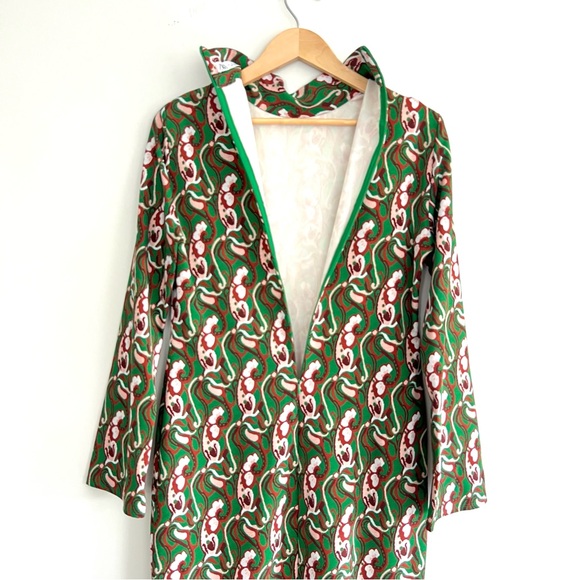 ZARA Floral Green Multicolor Print Front Slit Long Sleeves Midi Dress Sz L - Picture 13 of 16